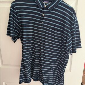 Patagonia Navy and Light Blue Striped Polo